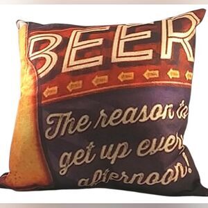 Man Cave Pillow Beer Decor Canvas Like New Hidden Zipper For Easy Cleaning 17X17